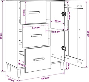 vidaXL Πλαϊνό γραφείο Μαύρη Δρυς 69,5 x 34 x 90 εκ. Επεξεργασμένο Ξύλο