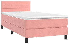 vidaXL Κρεβάτι Boxspring με Στρώμα &amp; LED Ροζ 90x200 εκ. Βελούδινο
