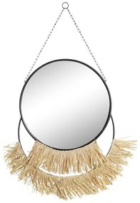 Τοίχο καθρέφτη DKD Home Decor Μαύρο Χρυσό Φυσικό Κρόσσια Boho 55 x 2,5 x 83 cm