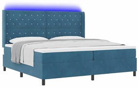 vidaXL Κρεβάτι Box Spring LED με Στρώμα Μπλε 200 x 200 cm Βελούδο