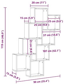 vidaXL Ράφι Κύβος Τοίχου Sonoma Δρυς 90 x 15 x 119 εκ. από Επεξ. Ξύλο