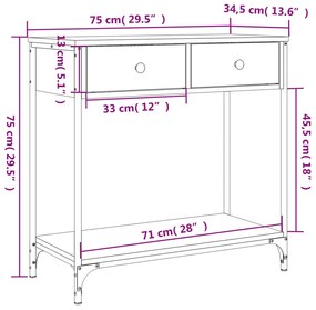 Τραπέζι Κονσόλα Μαύρο 75 x 34,5 x 75 εκ. από Επεξεργ. Ξύλο - Μαύρο