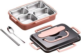 Φαγητοδοχείο inox με 4 χωρίσματα ροζ 1500ml