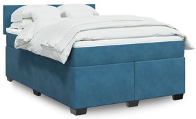 vidaXL Κρεβάτι Boxspring με Στρώμα Μπλε 160x200 εκ. Βελούδινο