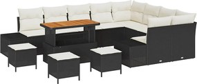 vidaXL Σετ Καναπέ Κήπου με μαξιλάρι 13 pcs Μαύρο Πολυ ράταν