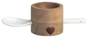 Αυγοθήκη Με Κουτάλι Heart (Σετ 2Τμχ) LBTRD0012341 Φ5x4,5cm Natural-White Raeder Wood,Porcelain
