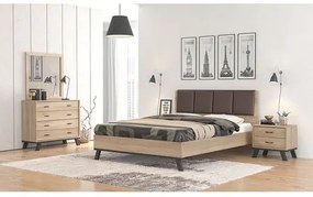 Savvidis Furniture Σετ Κρεβατοκάμαρας 5τμχ (κρεβάτι για στρώμα 160x200 , 2 κομοδίνα, τουαλέτα και καθρέφτης) N69 Καφέ Τεχνόδερμα /Λάττε Μελαμίνη BEST-8080278