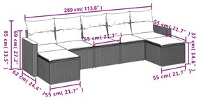 vidaXL Καναπές Σετ 7 Τεμαχίων Μαύρο Συνθετικό Ρατάν με Μαξιλάρια