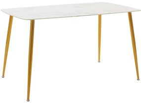 Τραπέζι Paris pakoworld οβάλ γυαλί 8mm λευκό μαρμάρου-χρυσό 150x80x75εκ - 029-000152