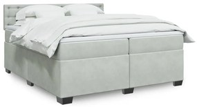 vidaXL Κρεβάτι Boxspring με Στρώμα Ανοιχτό Γκρι 200x200 εκ. Βελούδινο