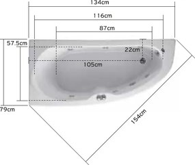 Acrilan Konchili 135x80 L - Ασύμμετρη Μπανιέρα - Ακρυλικό, Eco Basic, Basic