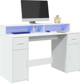 vidaXL Γραφείο με LED Λευκό 140x55x91 εκ. από Επεξεργασμένο Ξύλο