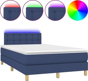 vidaXL Κρεβάτι Boxspring με Στρώμα &amp; LED Μπλε 120x190εκ. Υφασμάτινο