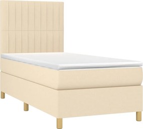 vidaXL Κρεβάτι Boxspring με Στρώμα Κρεμ 90x200 εκ.Υφασμάτινο