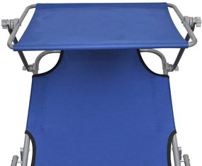 vidaXL Ξαπλώστρα Πτυσσόμενη Μπλε από Ατσάλι/Ύφασμα με Σκίαστρο