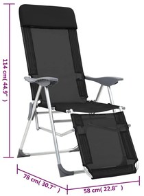 Καρέκλες Κάμπινγκ Πτυσσόμ. με Υποπόδια 2 τεμ. Μαύρες Textilene - Μαύρο