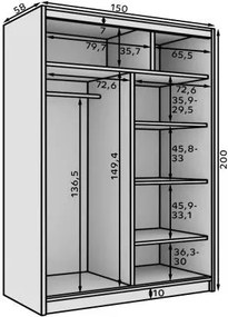 Ντουλάπα Naldo 150 συρόμενη -Leuko-Mauro