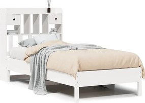 vidaXL Κρεβάτι Βιβλιοθήκη Χωρίς Στρώμα Λευκό 75x190 εκ Μασίφ Πεύκο