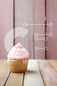 Intra Συλλεκτικό Ξύλινο Παζλ Plywood  4mm - Cupcake με ροζ πάγωμα σε ξύλινη επιφάνεια Σε Ξύλινο Κουτί - Διαστάσεις: 10x10 cm – 25 κομμάτια
