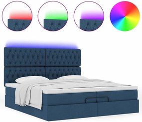 vidaXL Οθωμανικό κρεβάτι με στρώματα &amp; LEDs Μπλε 200x200cm ύφασμα