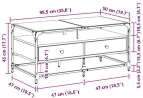 Τραπεζάκι Σαλονιού Καφέ Δρυς 98,5x50x45 εκ. με Γυάλινες Πόρτες - Καφέ