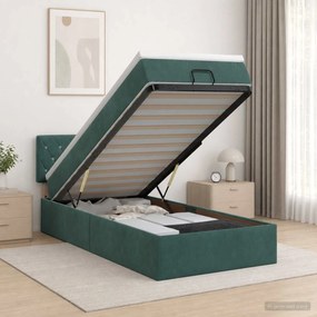 vidaXL Κρεβάτι Ottoman με Στρώμα και LED Σκούρο Πράσινο 80 x 200 cm
