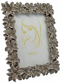 Κορνίζα Με Ανάγλυφα Λουλούδια Ασημί Polyester 10x15cm ANKOR