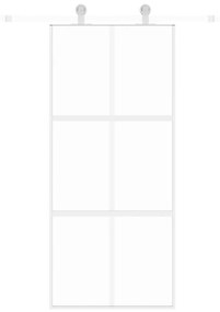 Συρόμενη Πόρτα Λευκή 90 x 205 εκ. από Ψημένο Γυαλί &amp; Αλουμίνιο - Μαύρο