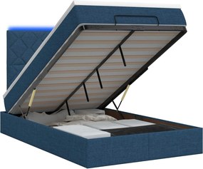 vidaXL Κρεβάτι Ottoman με Στρώμα και LED Μπλε 120 x 200 cm Ύφασμα