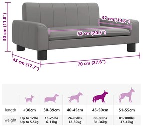 vidaXL Κρεβάτι Σκύλου Γκρι 70 x 45 x 30 εκ. από Συνθετικό Δέρμα