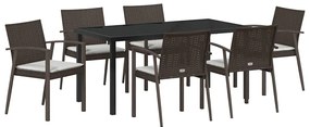 vidaXL Σέτ φαγητού για κήπο 7 pcs Καφέ Πολυ ράταν