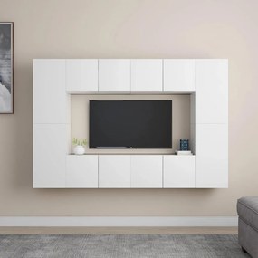 vidaXL Έπιπλα Τηλεόρασης Σετ 8 Τεμαχίων Λευκό από Επεξ. Ξύλο