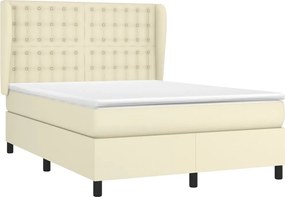 vidaXL Κρεβάτι Boxspring με Στρώμα Κρεμ 140x190εκ. από Συνθετικό Δέρμα