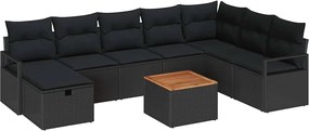vidaXL Σετ Καναπέ Κήπου με μαξιλάρι 9 pcs Μαύρο Πολυ ράταν