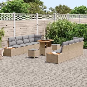 vidaXL Σετ Καναπέ Κήπου με μαξιλάρι 11 pcs Μπεζ Πολυ ράταν