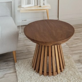 Artekko Munggur Remi Ξύλινο Στρογγυλό Βοηθητικό Τραπέζι σε Φυσική Απόχρωση (50x50x48)cm - με Κερί - 730-3220 - 730-3220