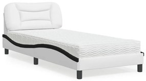 Κρεβάτι με Στρώμα Λευκό και Μαύρο 90 x 200 εκ. Συνθετικό Δέρμα - Μαύρο