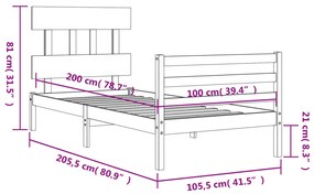 Πλαίσιο Κρεβατιού με Κεφαλάρι 100 x 200 εκ. από Μασίφ Ξύλο - Καφέ