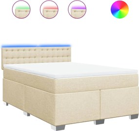 vidaXL Κρεβάτι Boxspring με Στρώμα Κρεμ 140x200 εκ. Υφασμάτινο