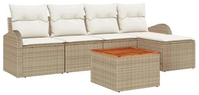 vidaXL Σετ Καναπέ Κήπου με μαξιλάρι 6 pcs Μπεζ συνθετικό ρατάν