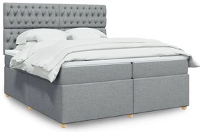 vidaXL Κρεβάτι Boxspring με Στρώμα Ανοιχτό Γκρι 200x200 εκ. Υφασμάτινο