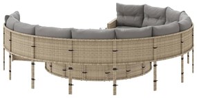 vidaXL Καναπές Κήπου Μπεζ Στρογγυλός από Συνθετικό Ρατάν + Μαξιλάρια