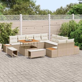 vidaXL Σετ Καναπέ Κήπου με μαξιλάρι 13 pcs Μπεζ Πολυ ράταν