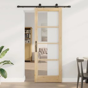 vidaXL Συρόμενη Πόρτα Χειροκίνητος Καφέ 78 x 211 εκ Ξύλο και μέταλλο