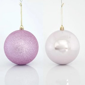 Magic Christmas Μπάλα Πλαστική Ροζ Φ10cm Σετ Με 2 Περλέ Και 4 Glitter 600-42650