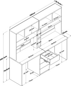 Γραφείο Καρυδί / Λευκό ECRON 180x50x166.3
