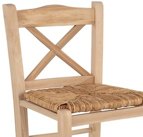 Σκαμπό ξύλινο Lucius χιαστή άβαφες με ψάθα