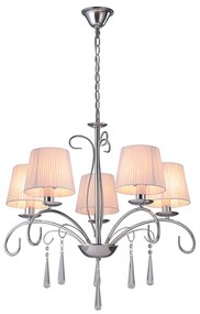 Φωτιστικό Οροφής  KQ 9007-5 FLAREN NICKEL PENDANT CRYSTALS &amp; WHITE SHADES 1Ζ2 - 51W - 100W - 77-8196