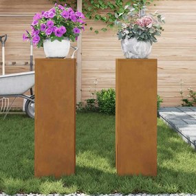 vidaXL Βάση φυτών 2 pcs Σκ rusty 24 x 24 x 75 εκ. Ατσάλι καιρό
