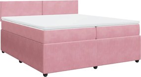 vidaXL Κρεβάτι Boxspring με Στρώμα Ροζ 200x200 εκ. Βελούδινο